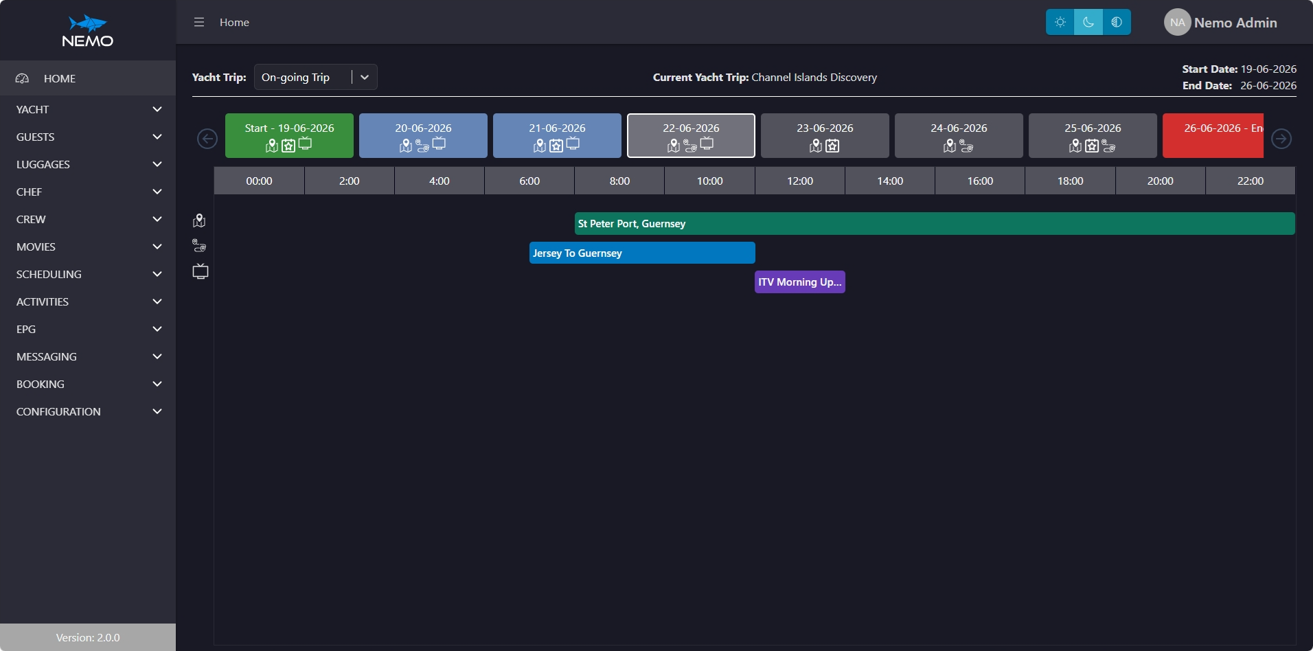 NEMO planning screen for crew scheduling and service coordination
