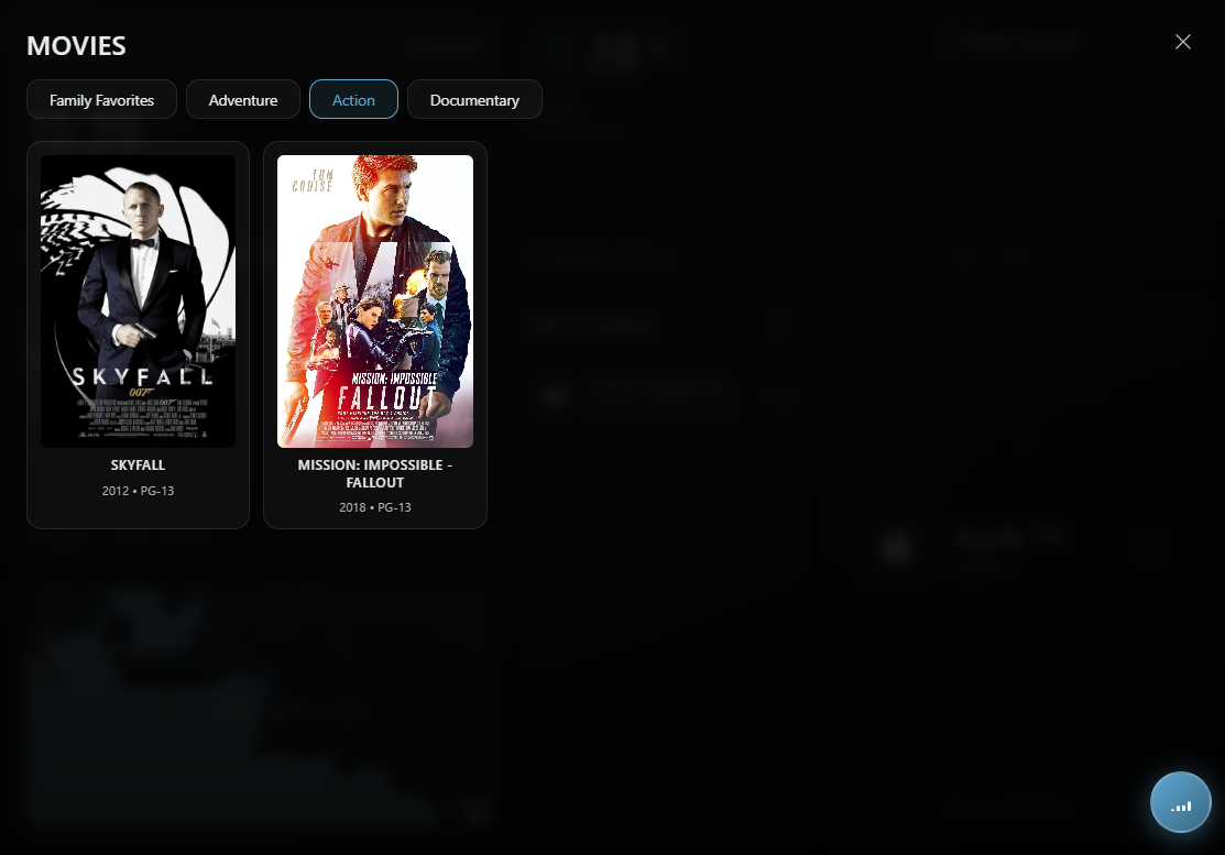 PACK UI screenshot of movies and entertainment