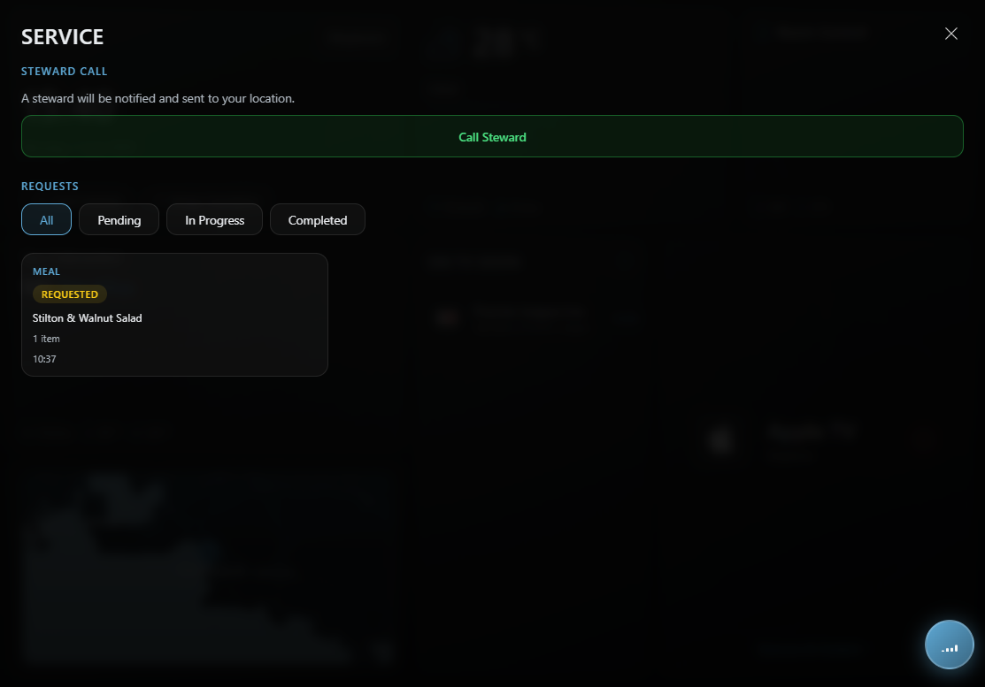 PACK UI screenshot of hospitality services
